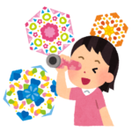 万華鏡を覗く女の子のイラスト